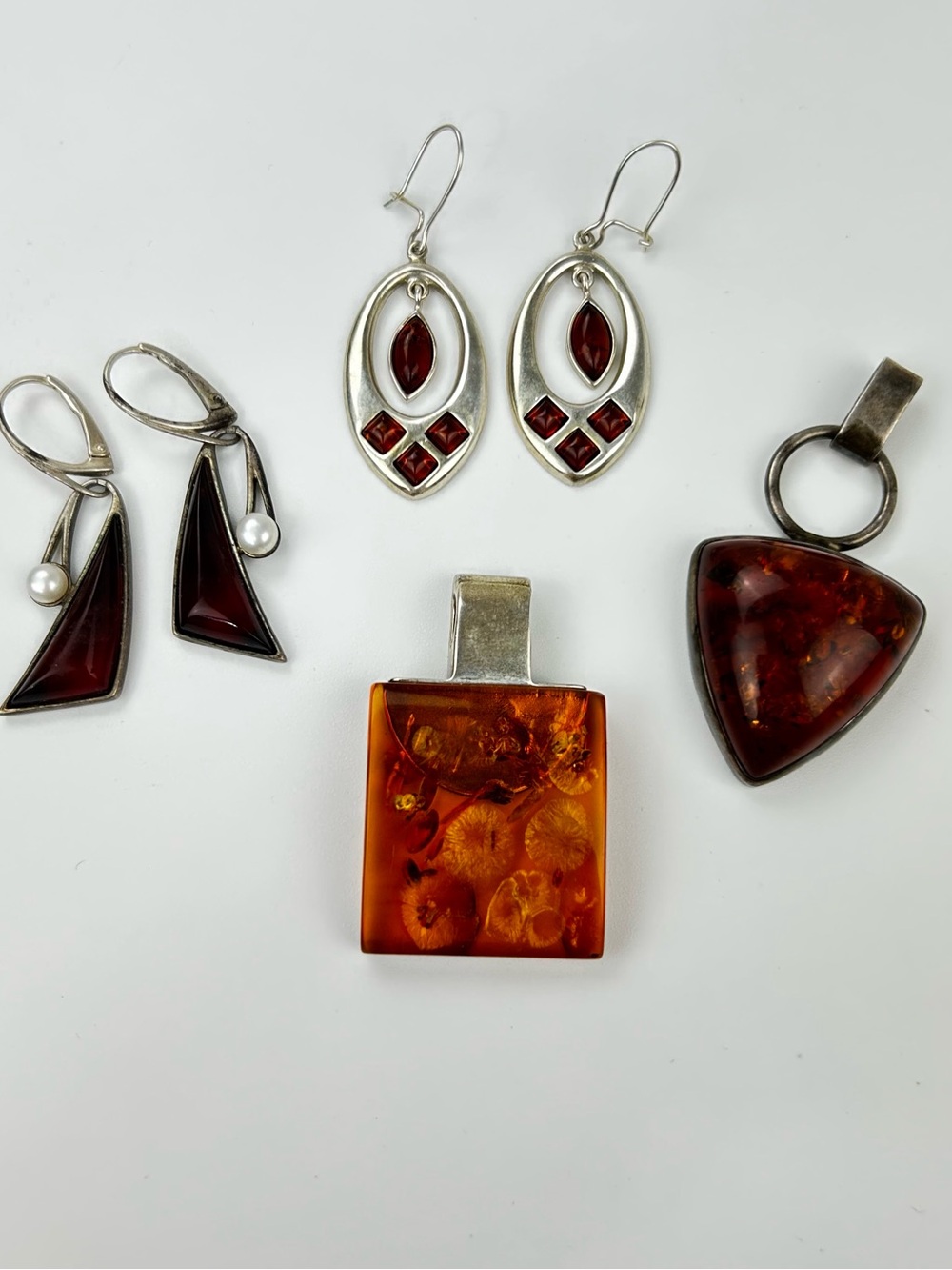 Sterling Silver Amber Pendant - Honey Brown Gemstone Necklace